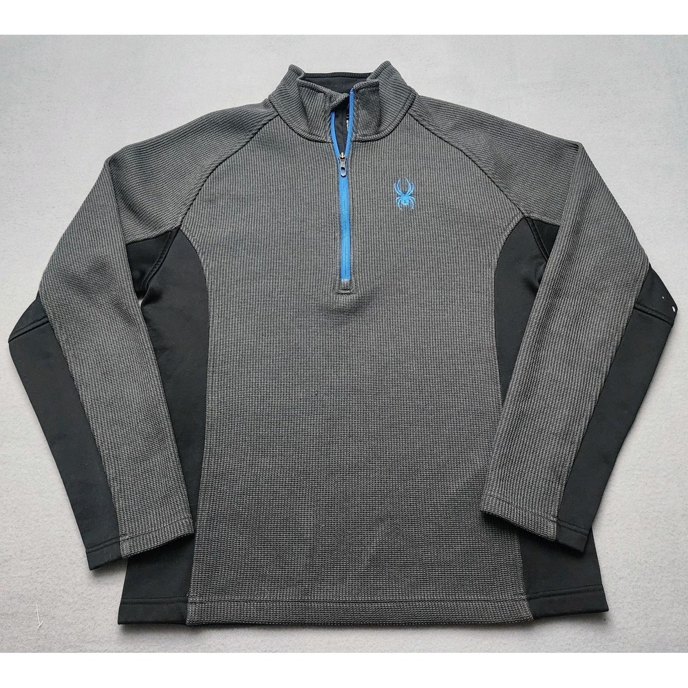Spyder Quarter Zip Pullover Jacket Gray Black Blue Logo Fleece Lined Men's...
